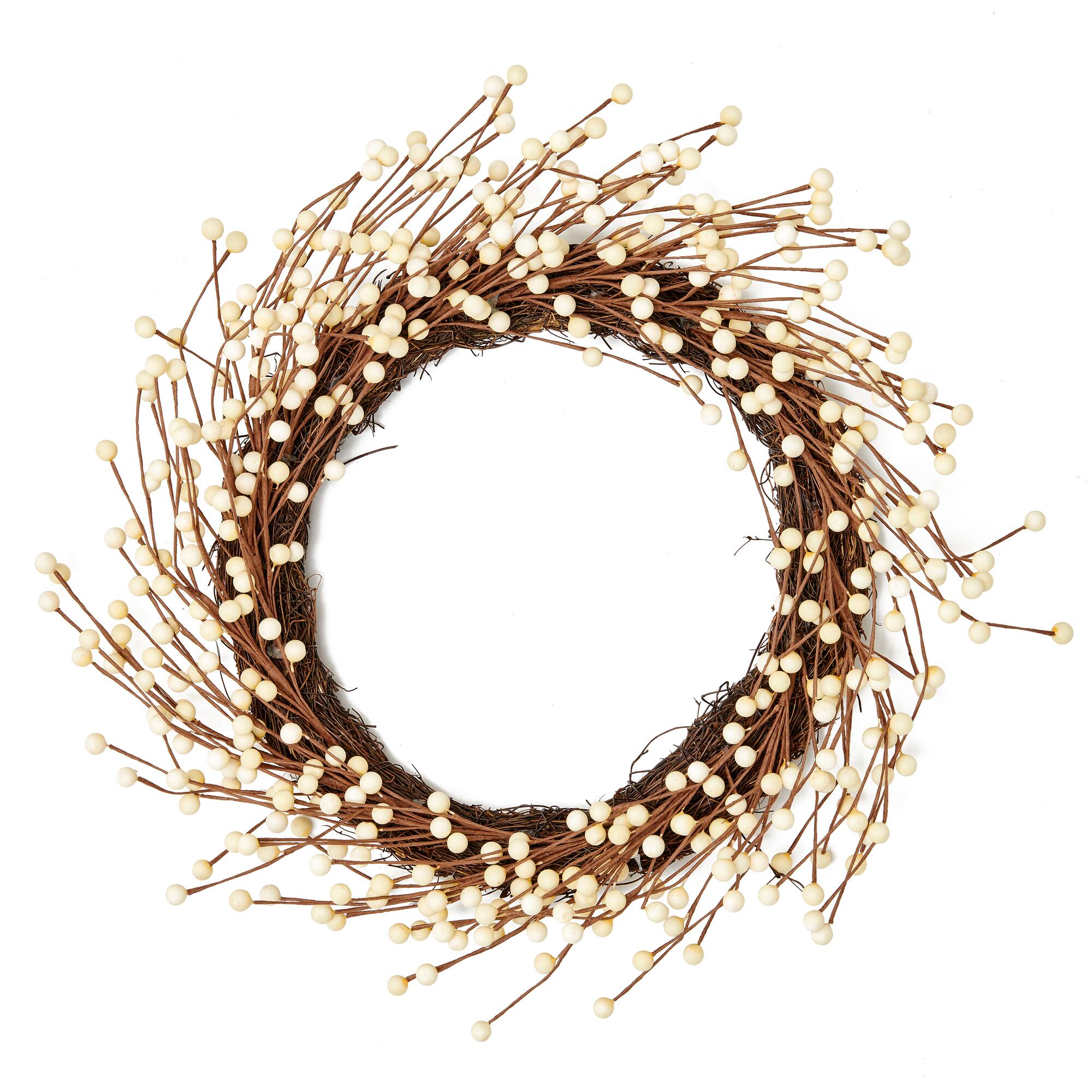 20" Christmas White Berries Holiday Artificial Wreath on Natural Twig Base
